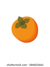 Juicy orange persimmon fruit, isolated on white background. Vector flat illustration.