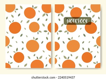 Juicy oranges with green leaves template for notebook cover.