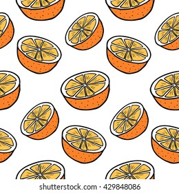 Juicy oranges. Vector seamless pattern