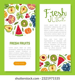 Plantilla vectorial de diseño vertical de tarjeta de fruta orgánica jugosa