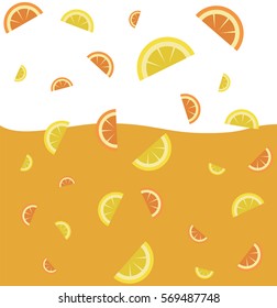Juicy outline pattern and vector illustration. Elements Juicy fruit - orange, lemon. 
