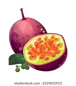 Juicy passion fruit slice, symbol of freshness icon isolated