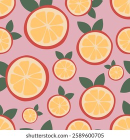 Juicy pattern with grapefruit. Citrus ornament. Flat minimalist illustration, vector design