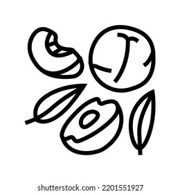 saftige Pfirsichschnitt-Linie Symbol Vektorgrafik. saftiges pfirsichfarbenes Schnittzeichen. isoliertes Kontursymbol