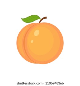 Juicy peach fruit with green  leaf vector illustration. Isolated white background.  Vector illustration isolated on white background.