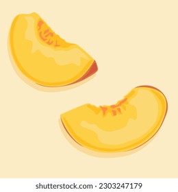 Juicy peach slices. Vector food icons. Summer fruits.