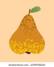 Juicy pear sticker. Mid Autumn Vegetable Festival. Harvest season in October. Sweet organic ripe fruit with vitamins for cooking. Healthly food. Hand drawn cartoon flat vector illustration