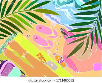 
A juicy picture of a lady sunbathing on the beach creates a summer mood