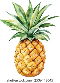 Saftige Ananas mit grünen Blättern Aquarell Illustration. Handgemalte exotische tropische Frucht einzeln auf weißem Hintergrund