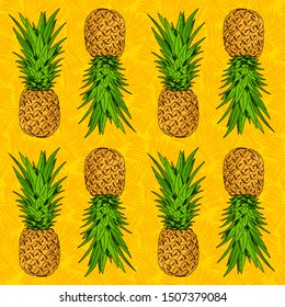 Juicy pineapple. Hand draw sketch pattern. 