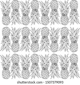 Juicy pineapple. Hand draw sketch. black and white pattern.