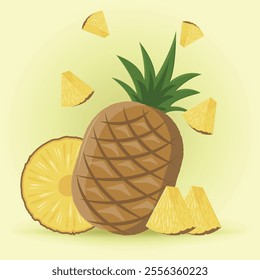 Juicy pineapple whole, sliced, pieces