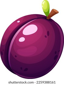 Juicy plum cartoon on transparent background. Summer Fruit Collection