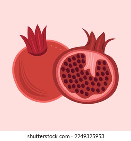 Jugosa imagen vectorial plana de granada. Ilustración vectorial de dibujos animados de grano mate para el diseño gráfico y el elemento decorativo