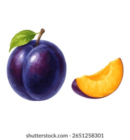 Juicy purple plum with bright orange inner flesh