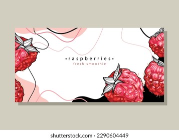 Juicy raspberries. Stylized berries on an abstract background. Ripe summer berry. Background, sticker, logo, emblem, print, advertising material. Vector illustration.