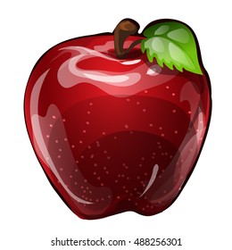 Juicy red apple isolated on a white background. Element of a healthy diet. Vector close-up cartoon illustration.