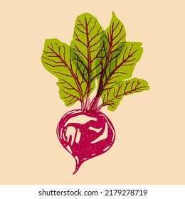 Juicy red beet. Vector illustration with Riso print effect