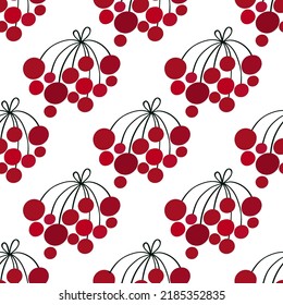 Juicy red berries in bunches. Floral pattern. Berry seamless ornament. Ornate template for design, textile, wallpaper, clothing, ceramics. Natural background.