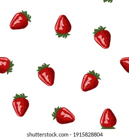 Juicy, red strawberries on a white background.Seamless vector illustration. For decorating textiles, packaging, natural cosmetics, feminine hygiene.