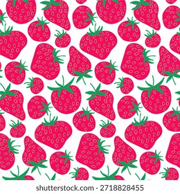 Jugoso patrón de fresa roja para la cocina acogedora. Perfecto para Fondo de pantalla lindo, envoltura de regalo y textiles de verano. Fondo de Vector plano sin fisuras