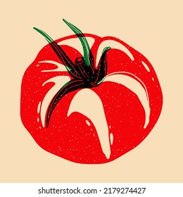 Juicy red tomato. Vector illustration with Riso print effect