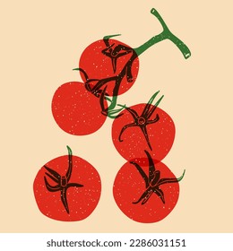 Juicy red tomato. Vector illustration with Riso print effect