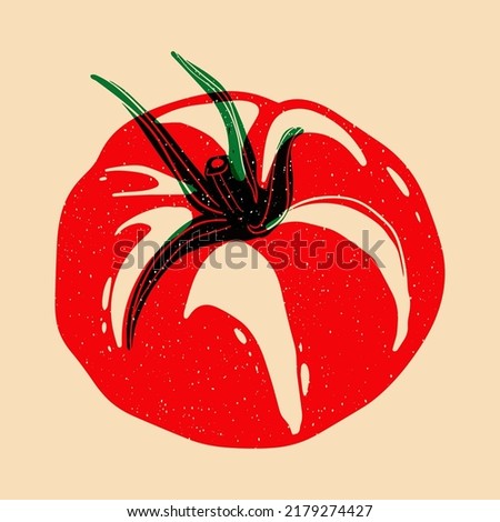 Juicy red tomato. Vector illustration with Riso print effect