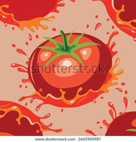 Juicy red tomatoes bursting on liquid splash background.