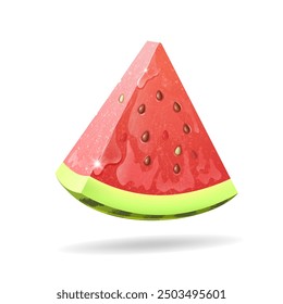 Juicy red watermelon slice. Seasonal summer berry. Isolated vector illustration on white background.