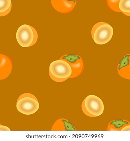 juicy repeat pattern created with persimmon fruit, persimmon fruit seamless pattern created on flat colored background.  