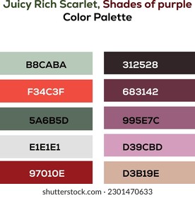 Juicy Rich Scarlet,Shades of Purple Colour palette