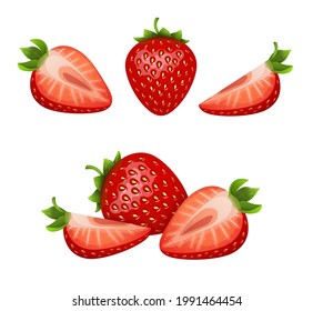 Juicy ripe appetizing strawberries. A set of icons depicting strawberries.