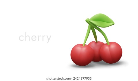 Juicy ripe cherries. Bunch of red berries with leaf. Commercial horizontal poster