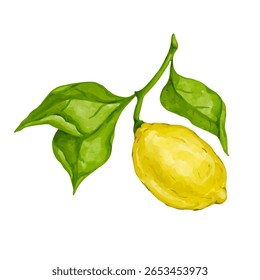 Frutos cítricos maduros suculentos de limão com folhas verdes. Gráficos vetoriais.