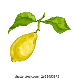 Frutos cítricos maduros suculentos de limão com folhas verdes. Gráficos vetoriais.