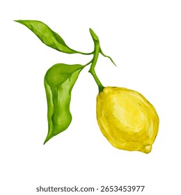 Frutos cítricos maduros suculentos de limão com folhas verdes. Gráficos vetoriais.