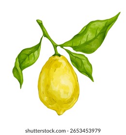 Frutos cítricos maduros suculentos de limão com folhas verdes. Gráficos vetoriais.