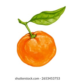 Frutos cítricos maduros e suculentos de laranja com folhas verdes. Gráficos vetoriais.