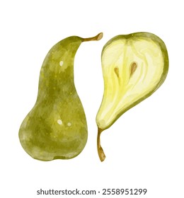 Juicy, ripe pear fruits. Vector graphics.