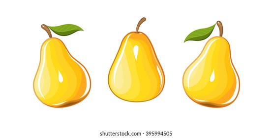 Juicy ripe pear. Set of vector illustration. Isolated white background. Transparent objects used for lights and shadows drawing