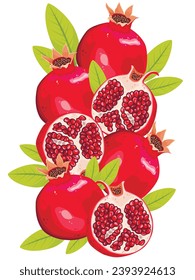 ilustración vectorial de fruta madura jugosa granada. Fondo blanco aislado. 