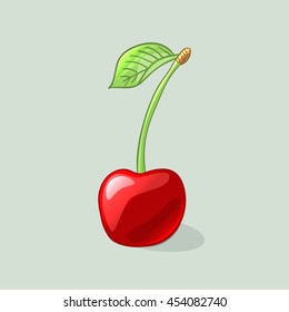 Juicy and ripe red cherry. Cartoon style vector illustration