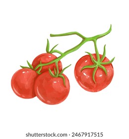 Jugoso, tomate rojo maduro vegetal. Vector gráfico.