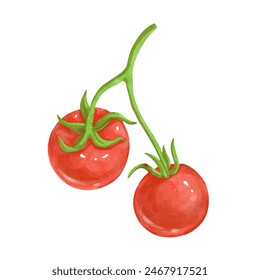 Jugoso, tomate rojo maduro vegetal. Vector gráfico.