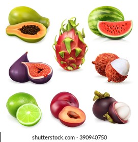 Juicy ripe sweet fruit. Vector icon set