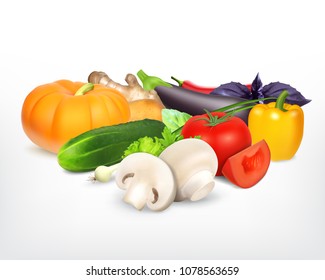 Juicy and ripe vegetables. 3d illustration. EPS10 vector