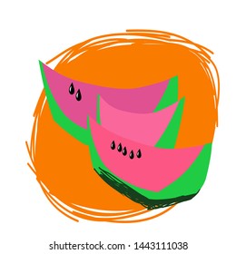 Juicy ripe watermelon, hand-drawn illustration in vector