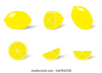 Juicy ripe yellow lemons vector image, whole and slices