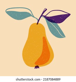 Juicy ryellow pear. Vector illustration with Riso print effect